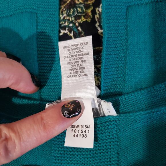 J. Jill Button Back Paisley Hem Tunic Sweater Womens Size L Green Pullover - Picture 9 of 10